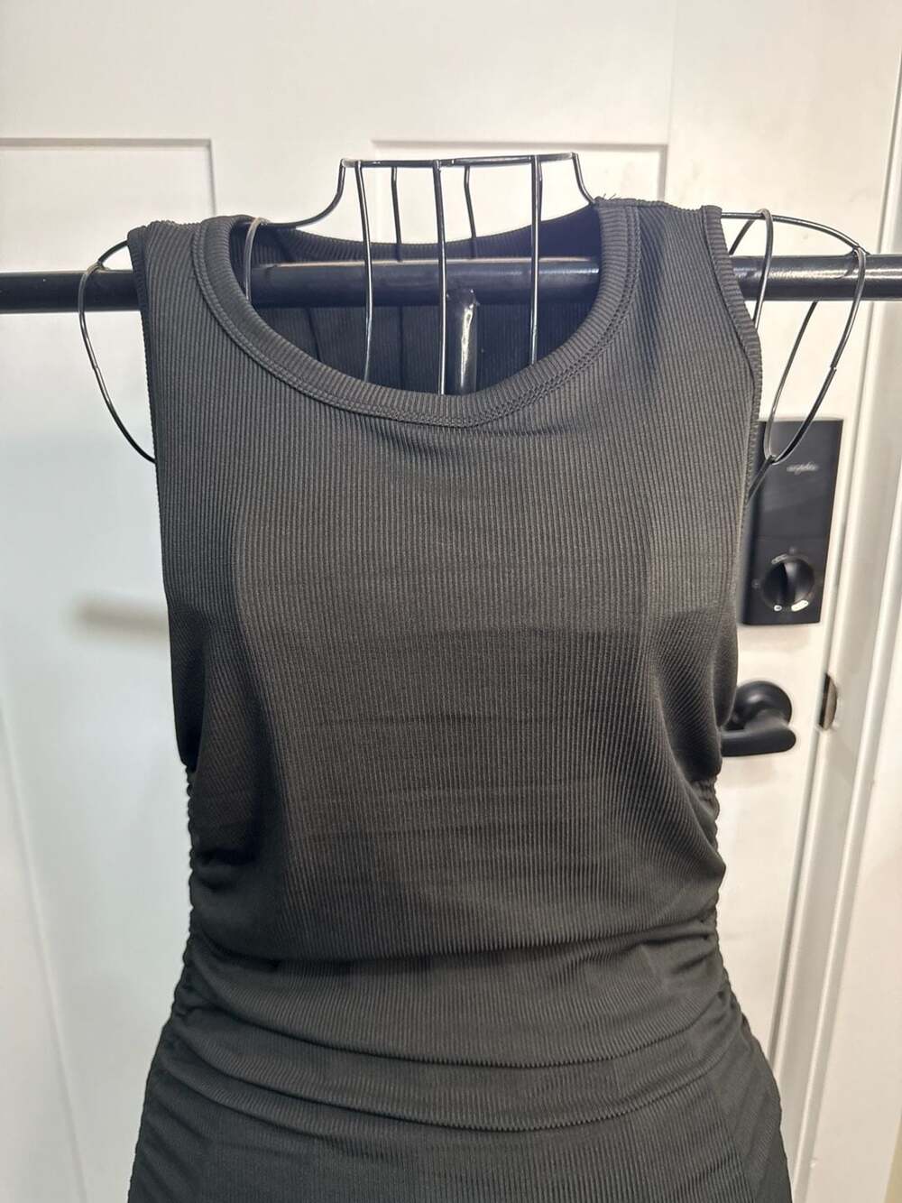 BTFBM Women's Sleeveless Ribbed Ruched Bodycon Mini Dress Black Size M